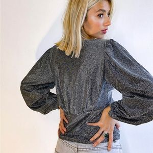 Sparkly silver / disco top with ruched waist